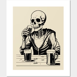 SKELETON DRINKING BEER Posters and Art